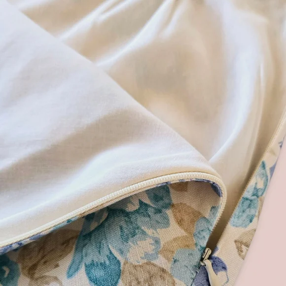 Linen Skirt, Pale Gold & Blue Floral Midi, Shabby Casual Cottagecore Coquette - Picture 5 of 10